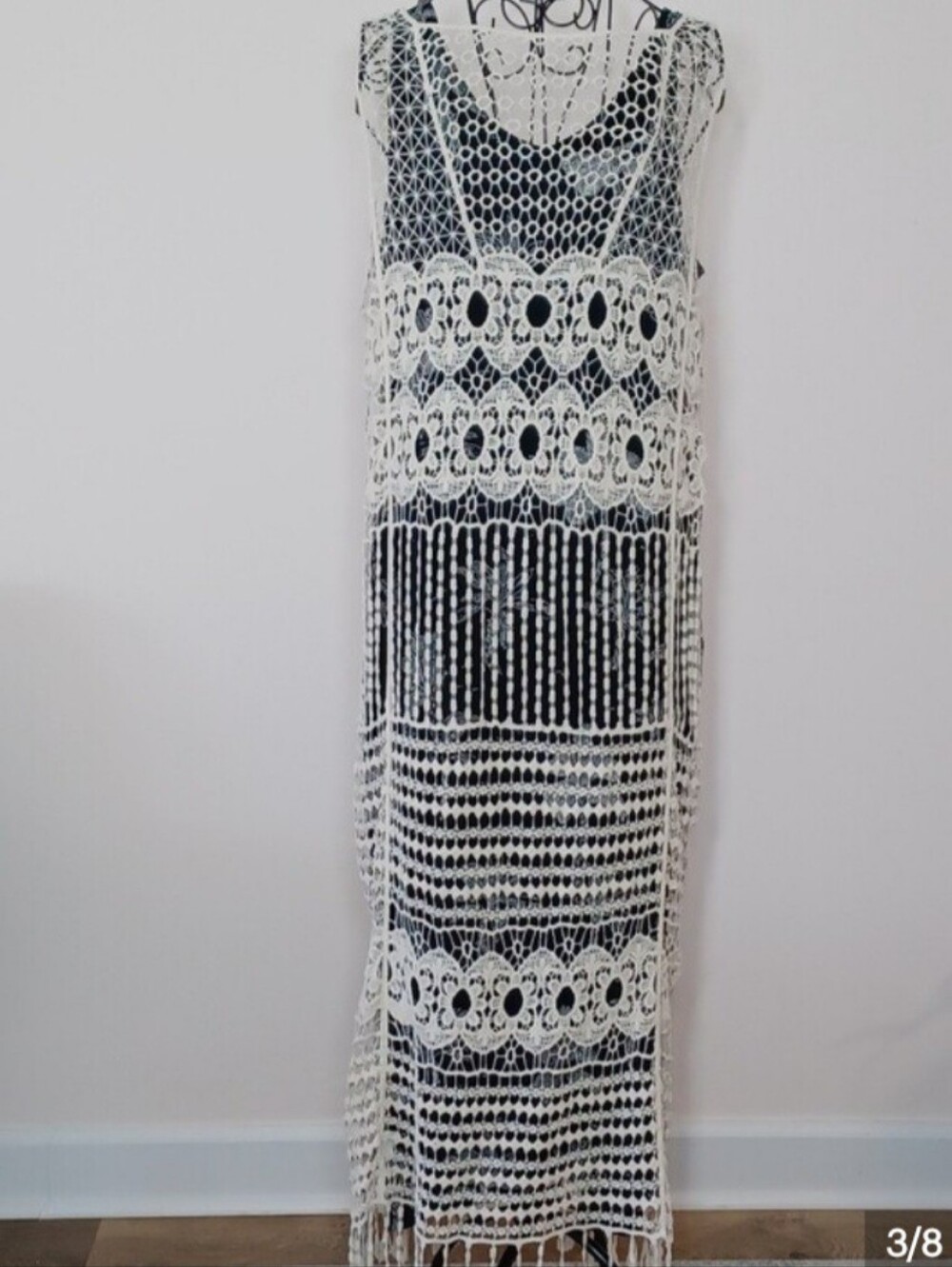 Boho Crochet Ivory Long Tunic- Size M